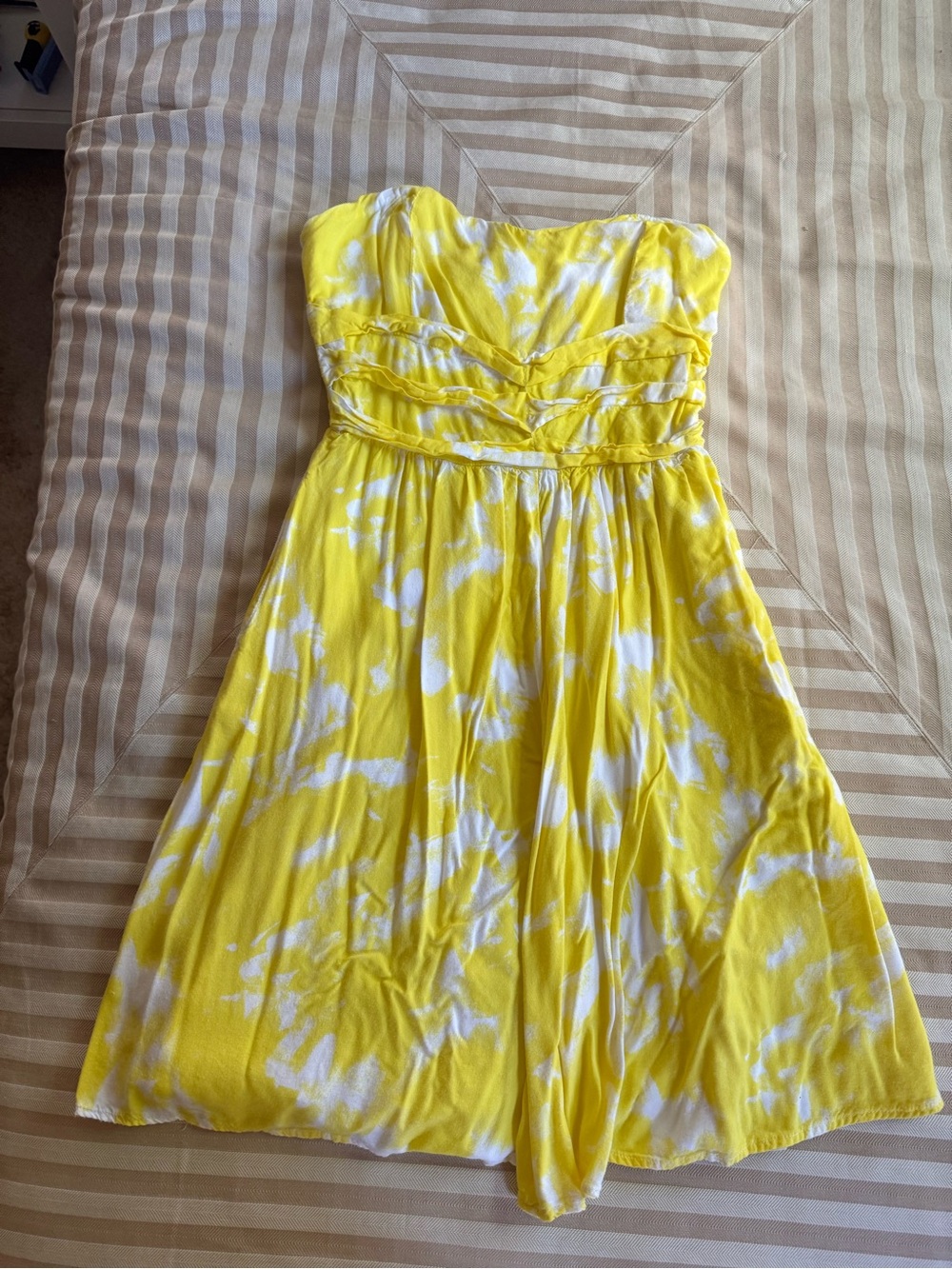 Sabine Strapless Yellow and White Tie-Dye Sundress